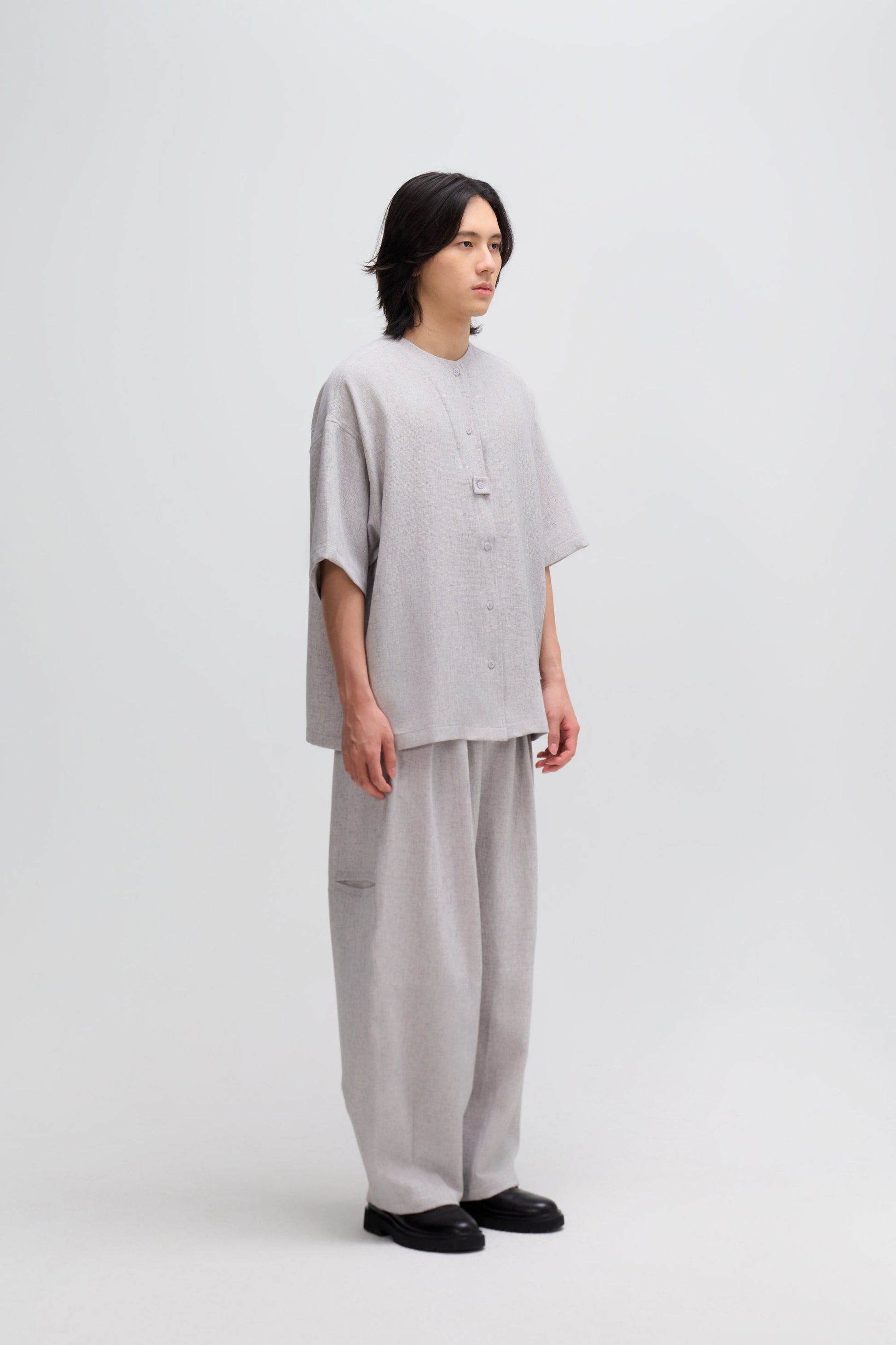 Gender Neutral Oversized Drop Shoulder Boxy Shirt (Poly Waffle Grey) - BEV C multi label store