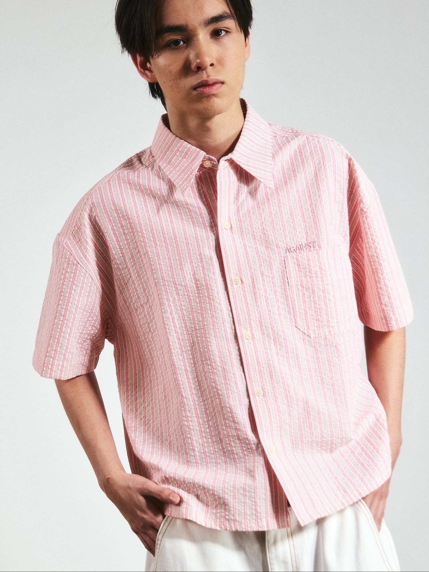 SEERSUCKER STRIPE CHAPO SHIRT PINK - BEV C multi label store