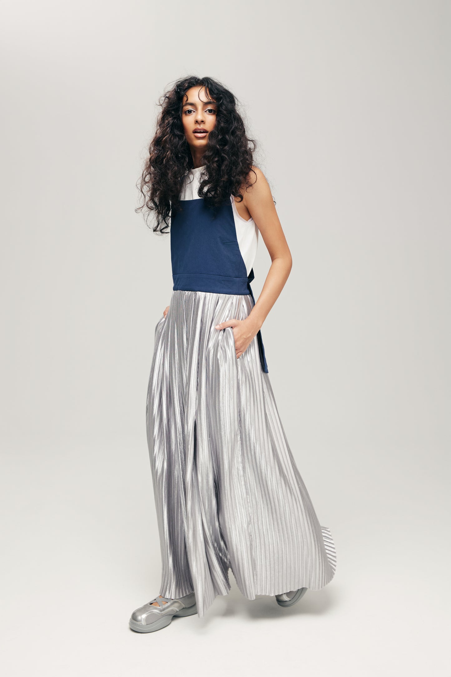 HANNEI OVERALL DRESS IN NAVY & SILVER
