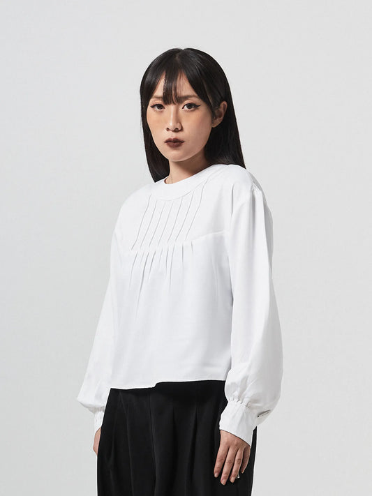 GRACE PLEATED LONG SLEEVE TOP | WHITE - BEV C multi label store