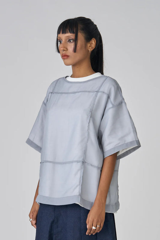 Layered Voile Tee - Dusty Blue / White - BEV C multi label store