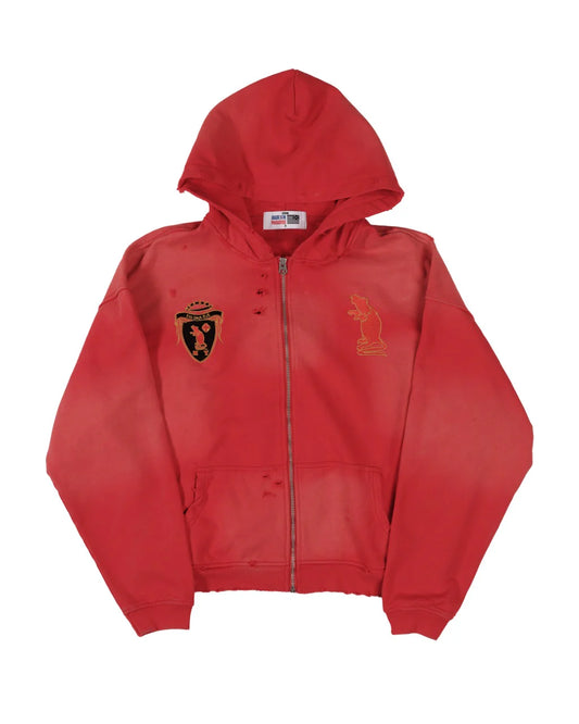 Faded Crimson Zip Up Hoodie - BEV C multi label store