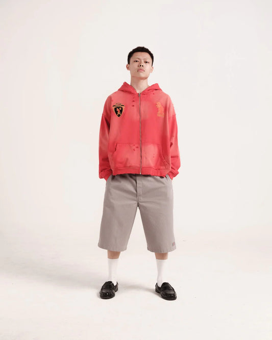 Faded Crimson Zip Up Hoodie - BEV C multi label store