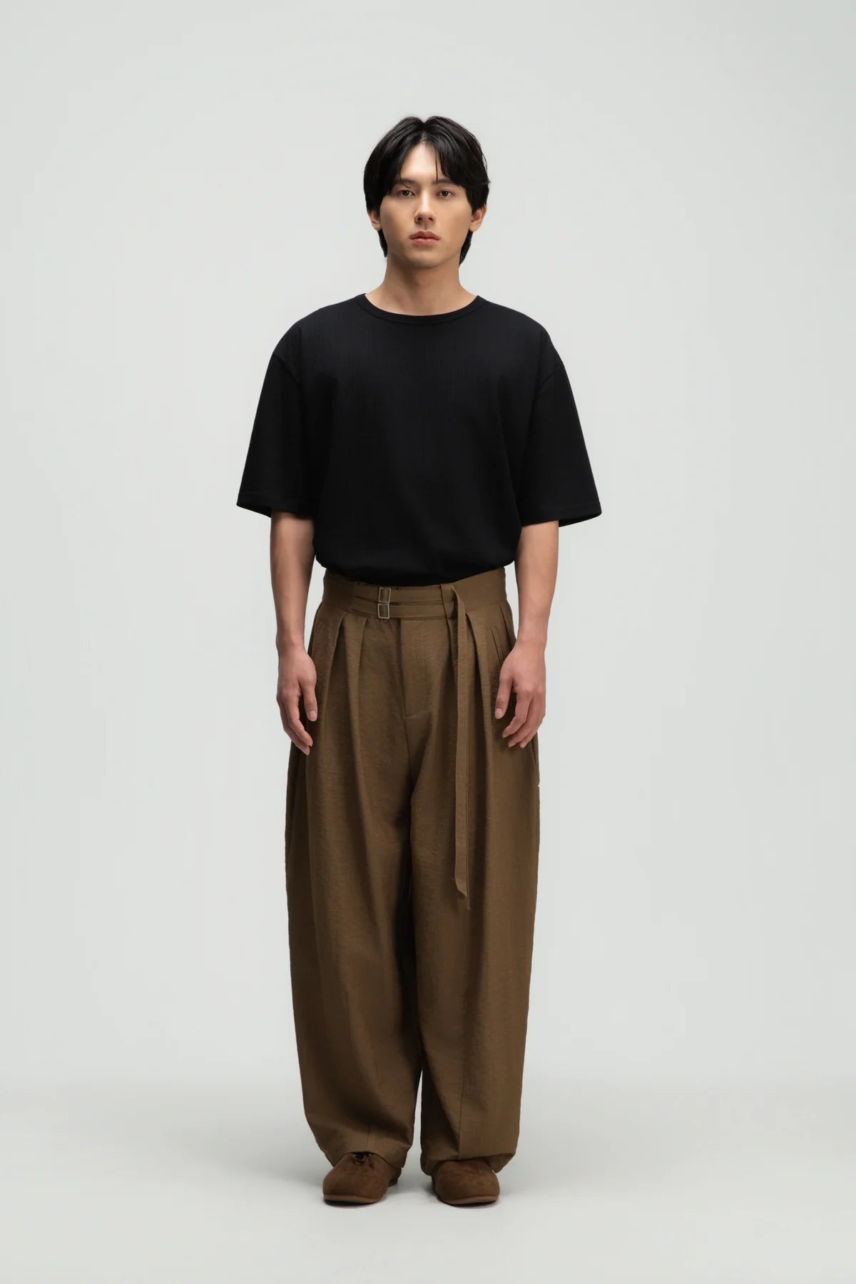 Gender Neutral Double Belted Long Trousers (Mud) - BEV C multi label store