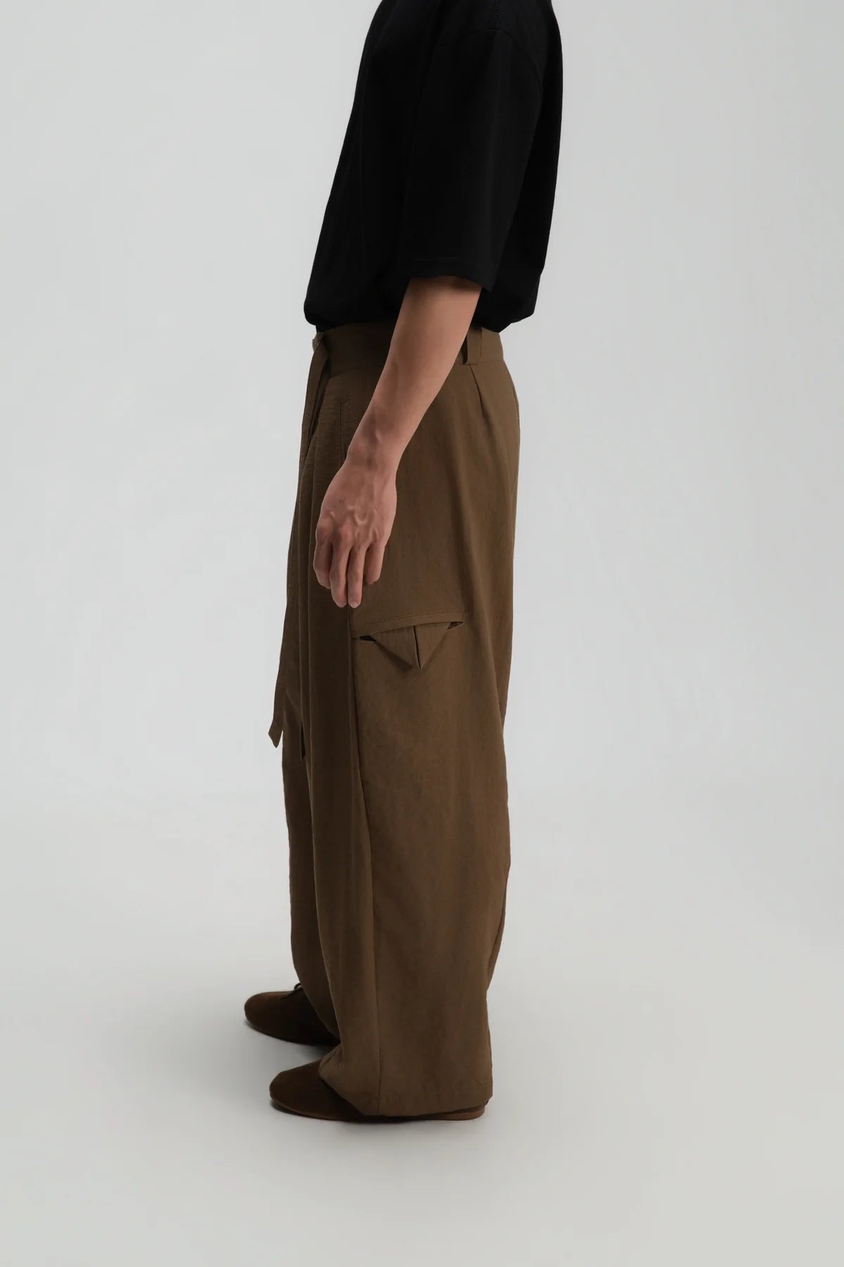 Gender Neutral Double Belted Long Trousers (Mud) - BEV C multi label store