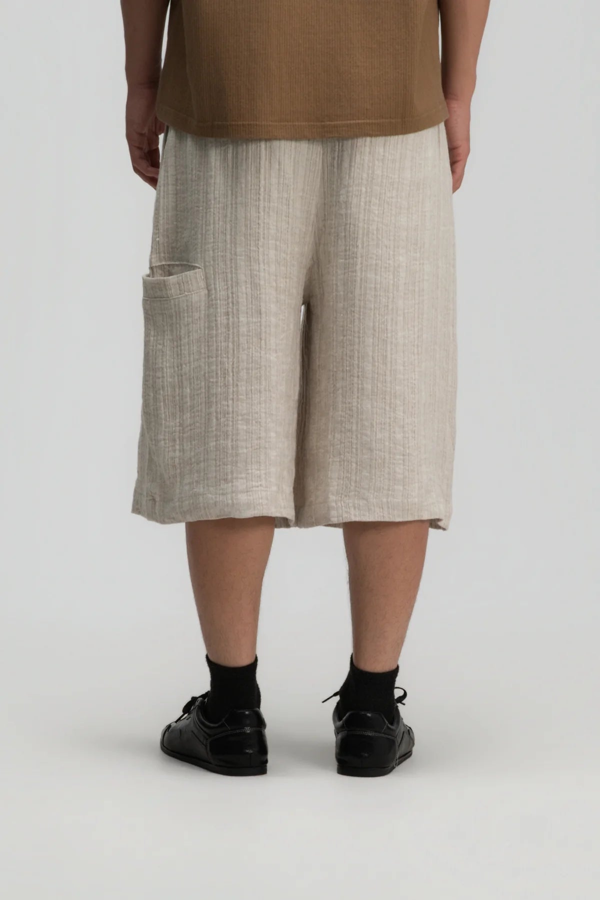 Gender Neutral Front Box Pleated Shorts (Beige) - BEV C multi label store