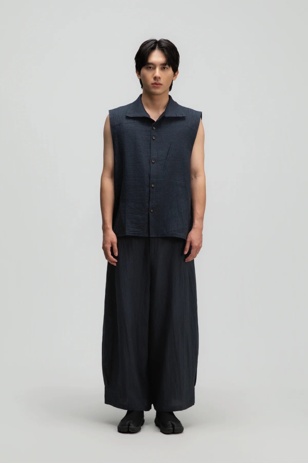 Gender Neutral Pleated Hem Ankle Pants (Navy Blue Stripe) - BEV C multi label store