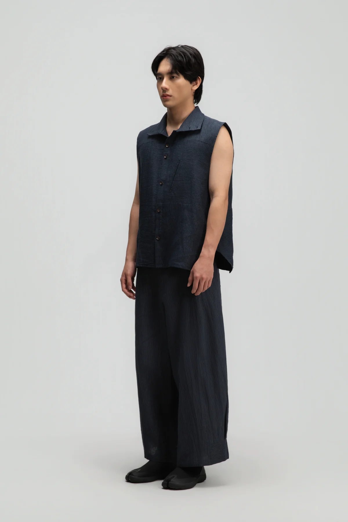 Gender Neutral Funnel Neck Vest (Navy Blue Stripe) - BEV C multi label store