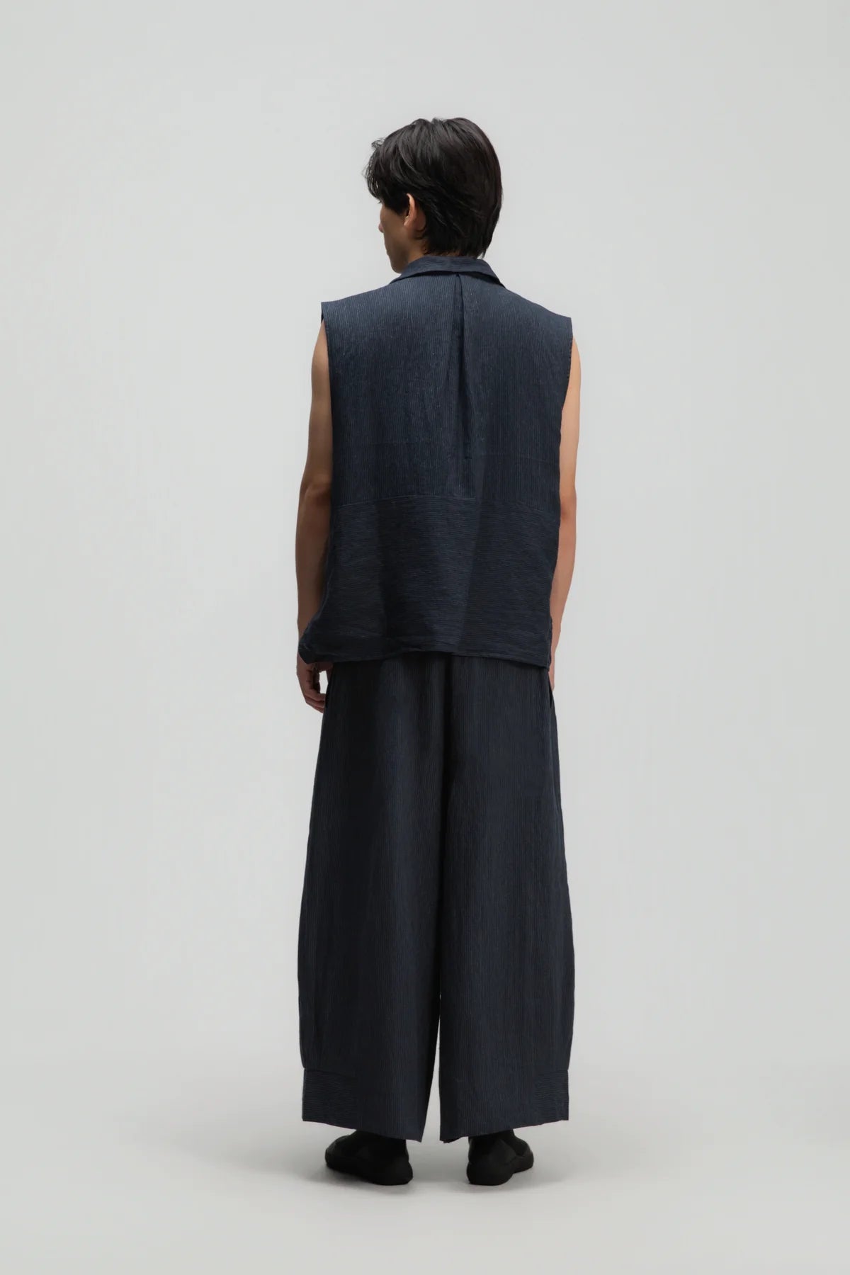 Gender Neutral Pleated Hem Ankle Pants (Navy Blue Stripe) - BEV C multi label store