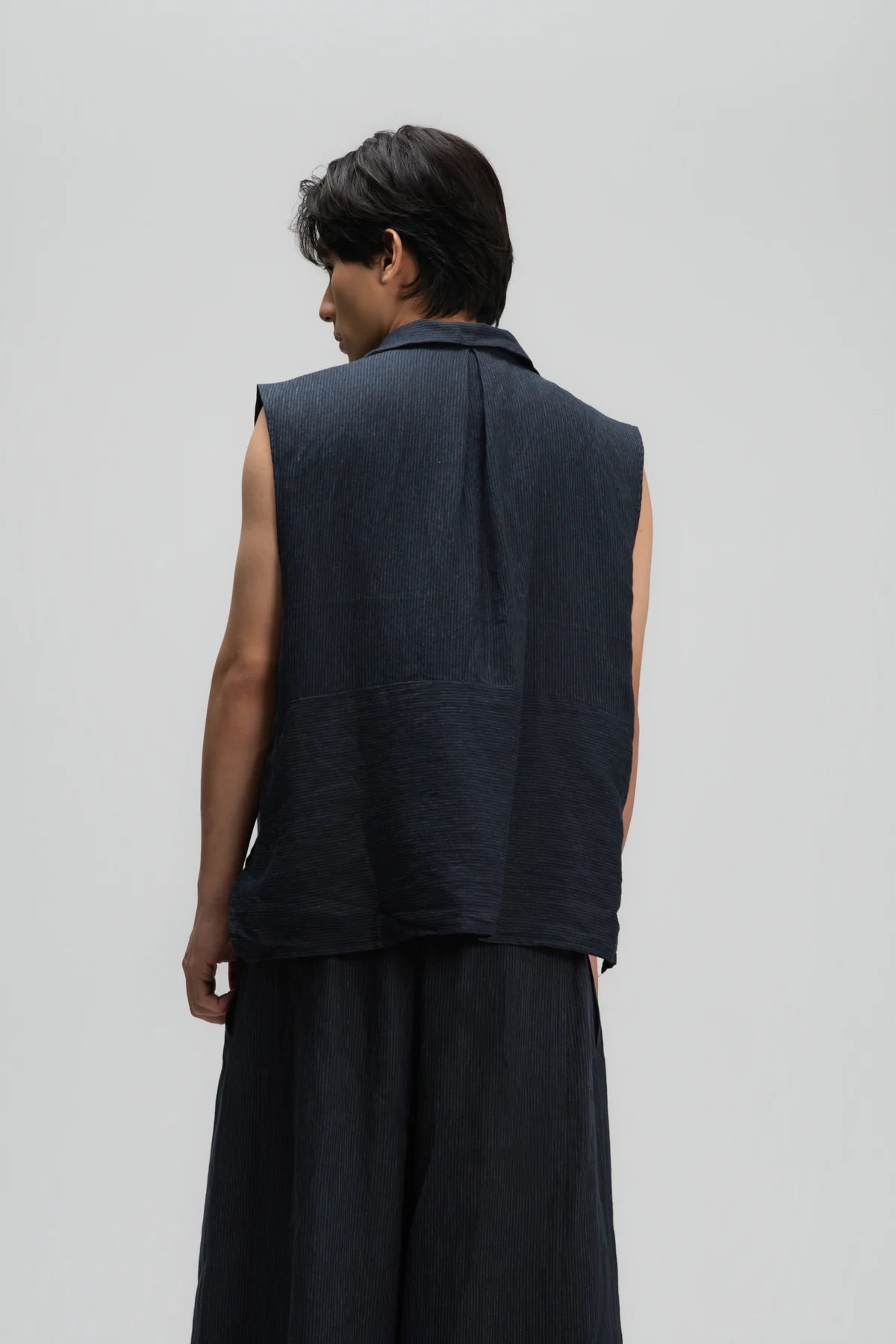 Gender Neutral Funnel Neck Vest (Navy Blue Stripe) - BEV C multi label store