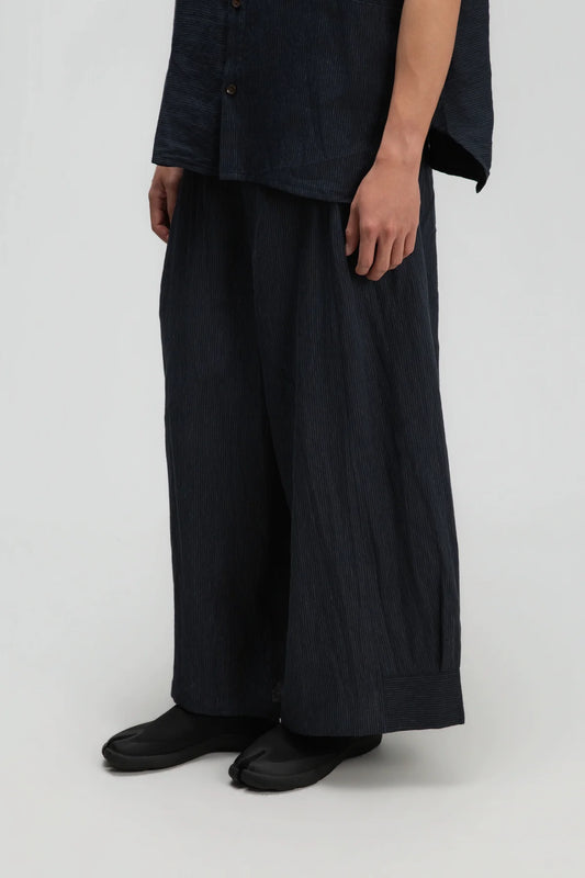 Gender Neutral Pleated Hem Ankle Pants (Navy Blue Stripe) - BEV C multi label store