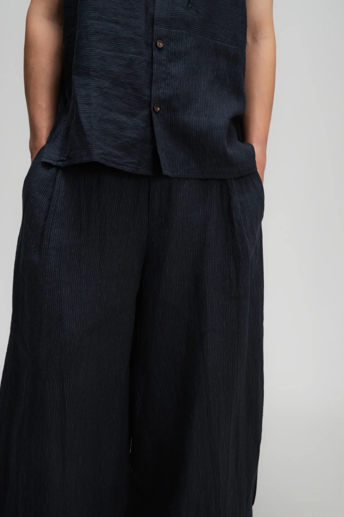 Gender Neutral Pleated Hem Ankle Pants (Navy Blue Stripe) - BEV C multi label store