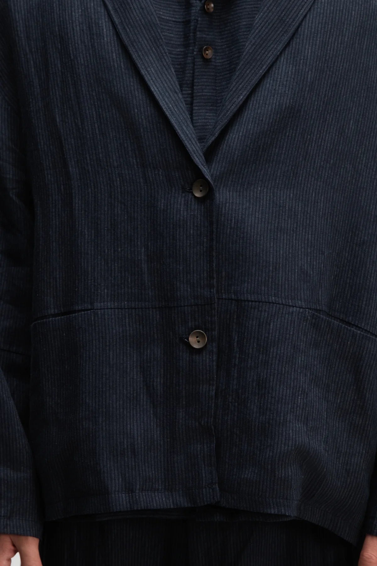 Gender Neutral Oversized Pleated Back Hem Blazer (Navy Blue Stripe) - BEV C multi label store