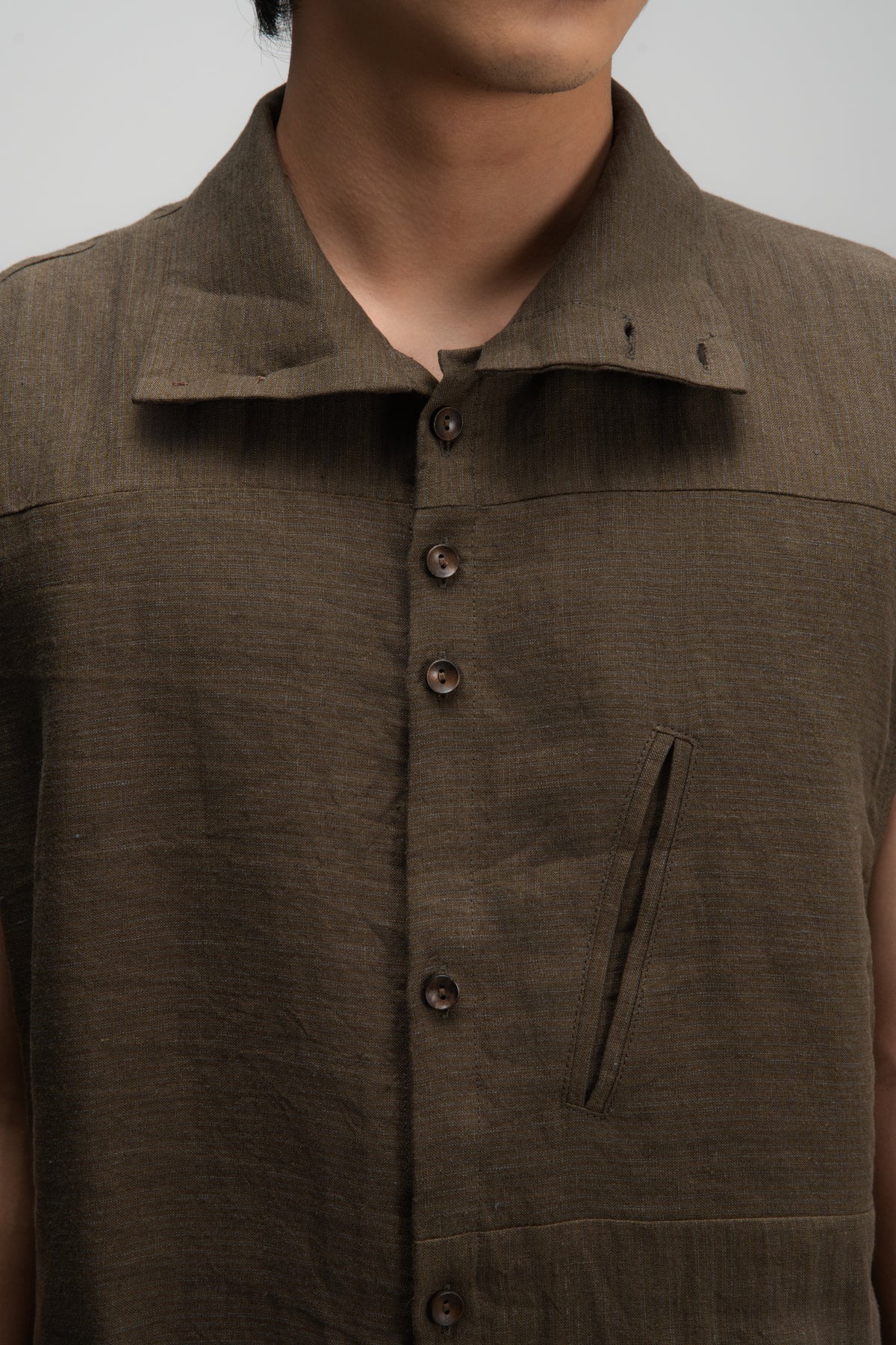 Gender Neutral Funnel Neck Vest (Olive Brown Stripe) - BEV C multi label store