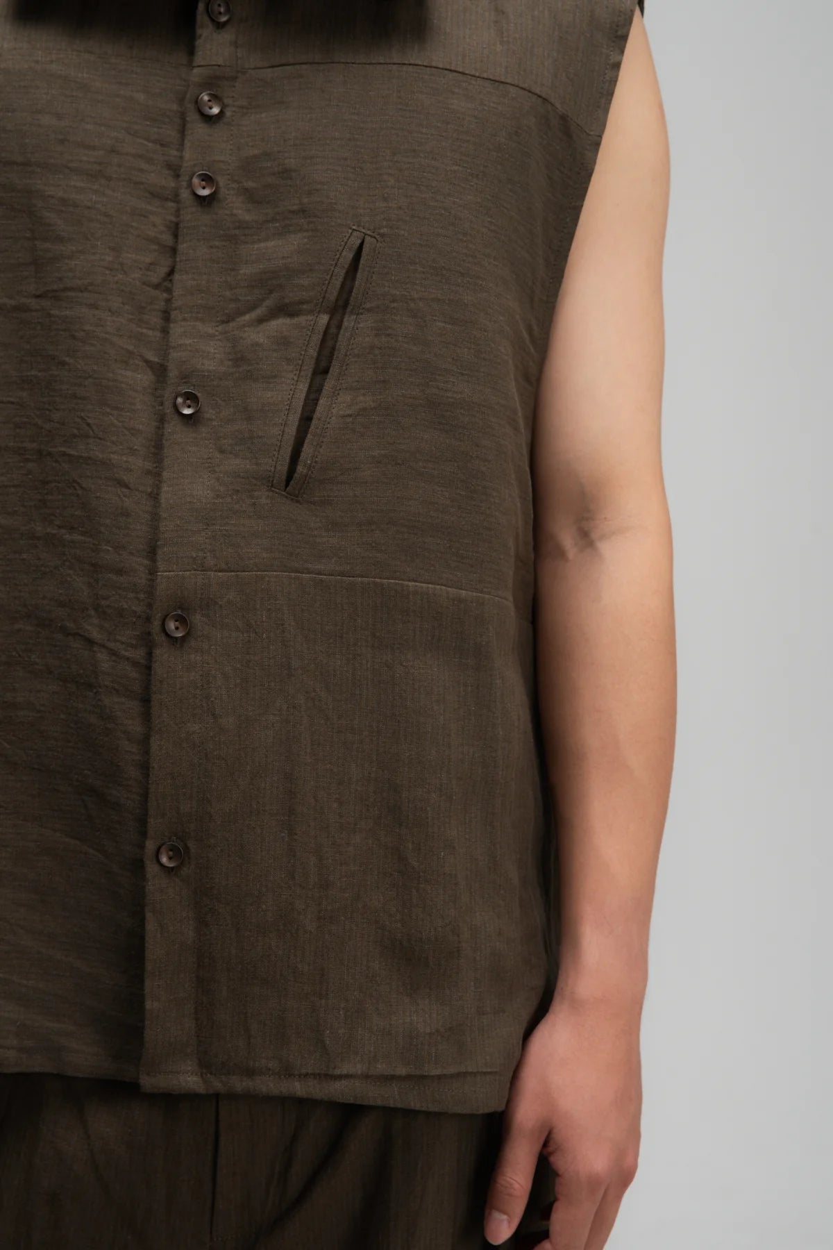 Gender Neutral Funnel Neck Vest (Olive Brown Stripe) - BEV C multi label store
