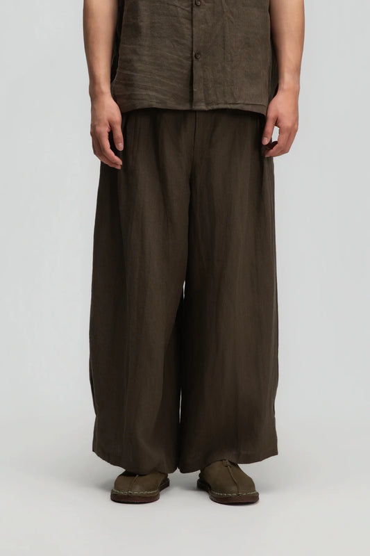 Gender Neutral Pleated Hem Ankle Pants (Olive Brown Stripe) - BEV C multi label store
