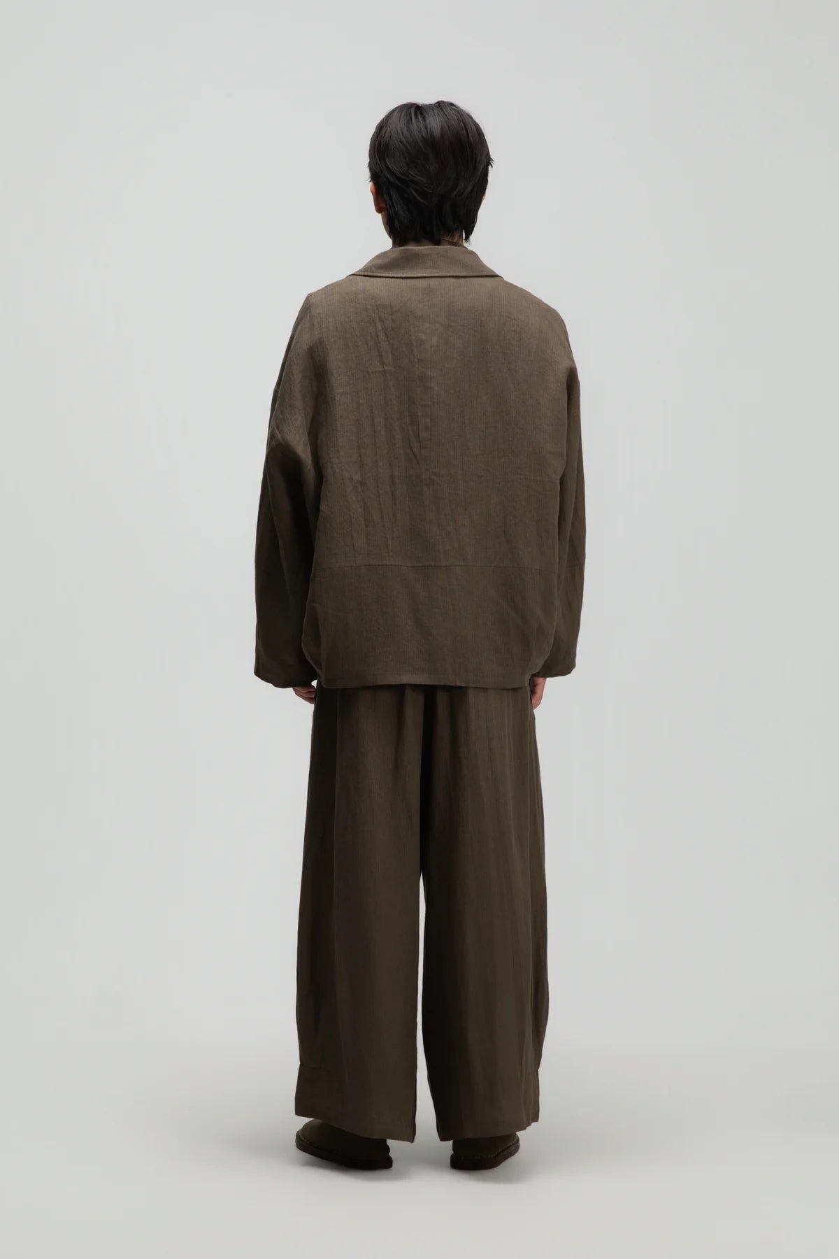 Gender Neutral Oversized Pleated Back Hem Blazer (Olive Brown Stripe) - BEV C multi label store