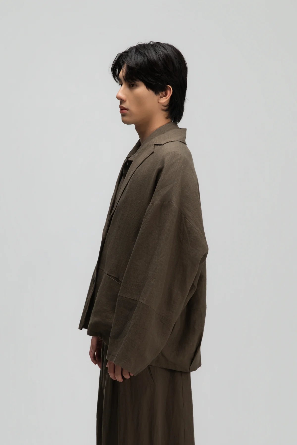 Gender Neutral Oversized Pleated Back Hem Blazer (Olive Brown Stripe) - BEV C multi label store