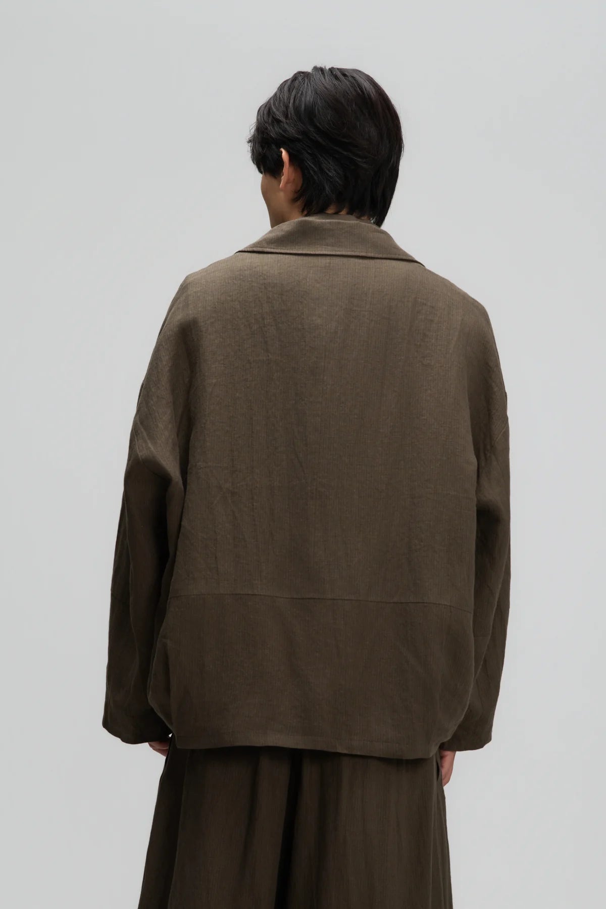 Gender Neutral Oversized Pleated Back Hem Blazer (Olive Brown Stripe) - BEV C multi label store