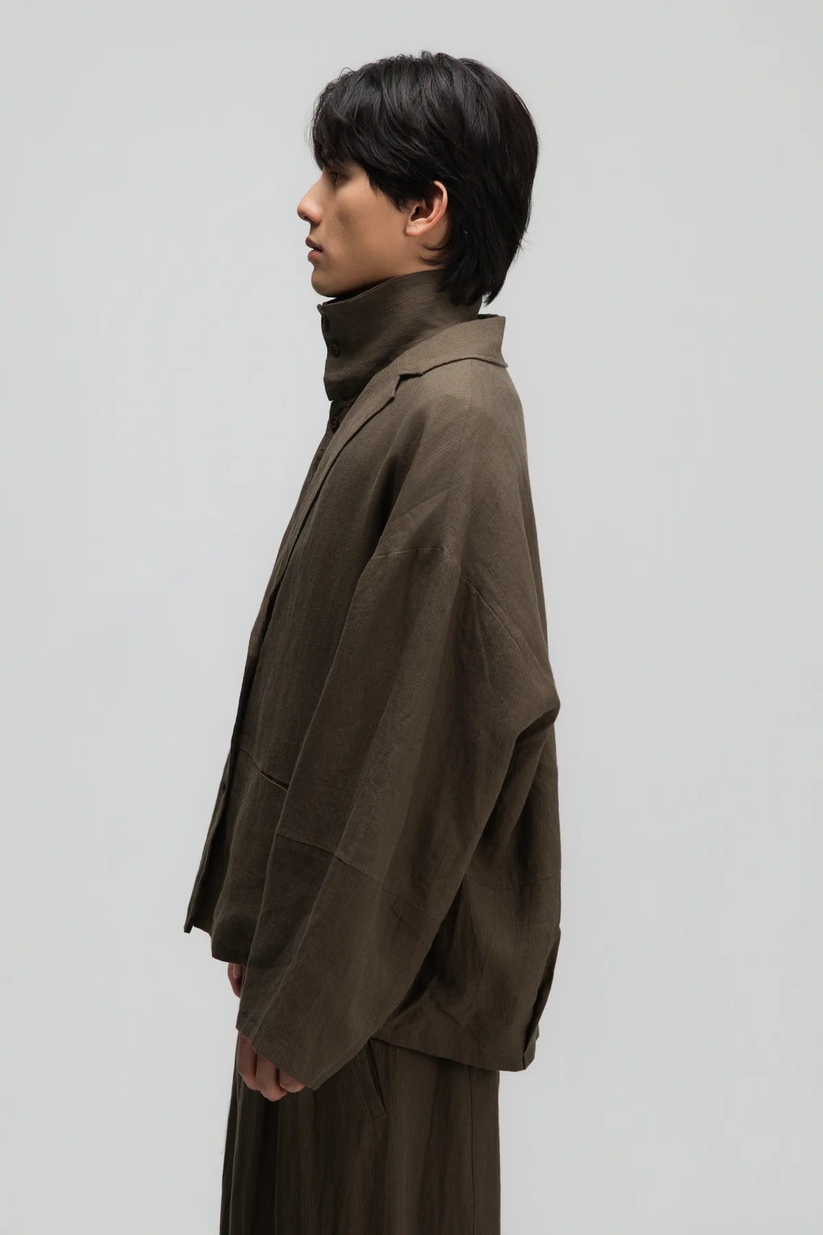 Gender Neutral Oversized Pleated Back Hem Blazer (Olive Brown Stripe) - BEV C multi label store