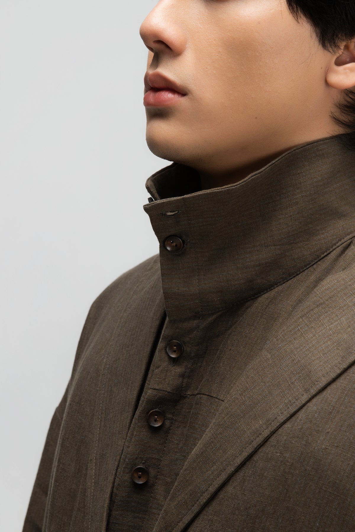 Gender Neutral Funnel Neck Vest (Olive Brown Stripe) - BEV C multi label store