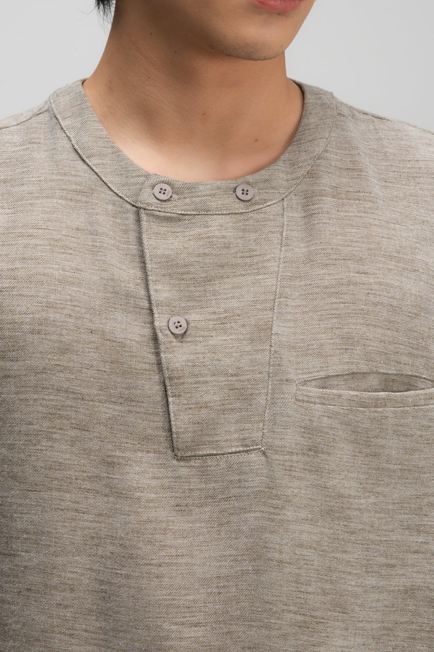 Gender Neutral 3/4 Sleeve Arc Collar Shirt (Dark Oat)