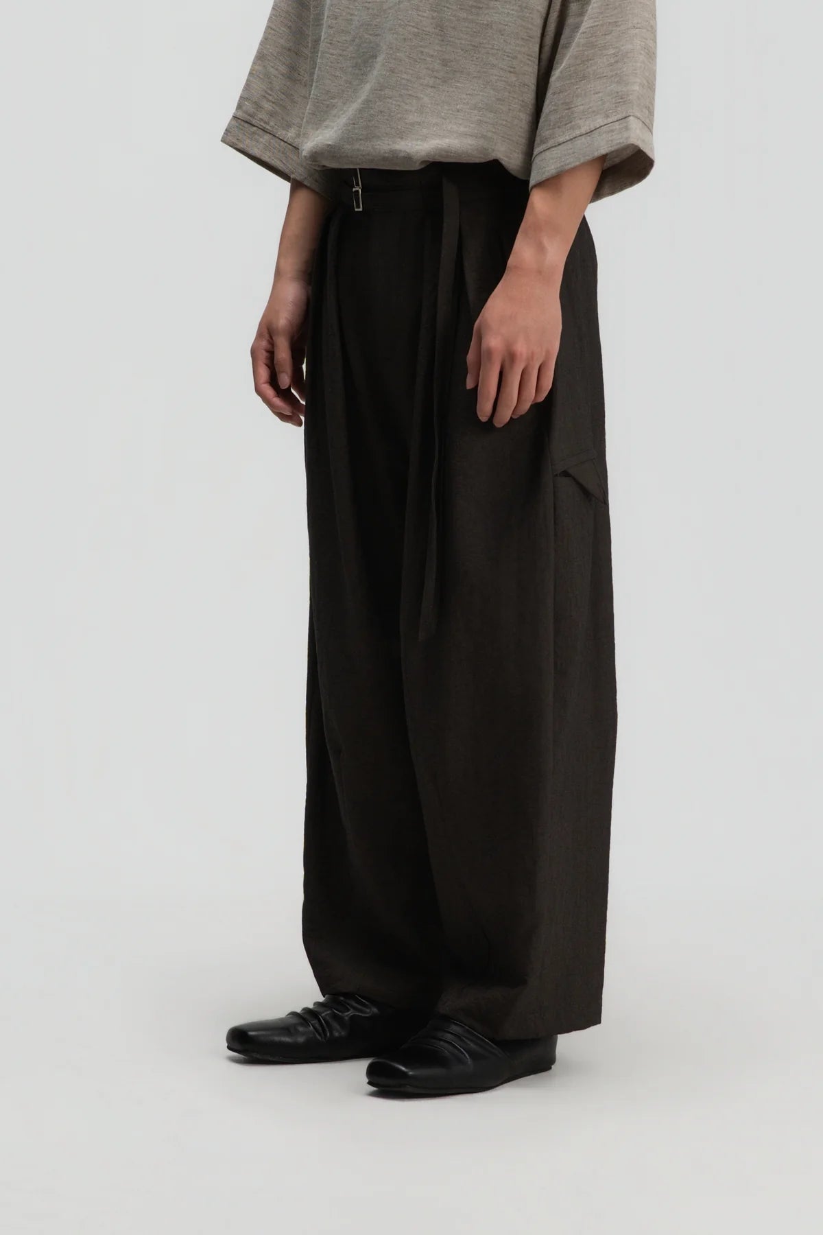 Gender Neutral Double Belted Long Trousers (Dark Grey) - BEV C multi label store