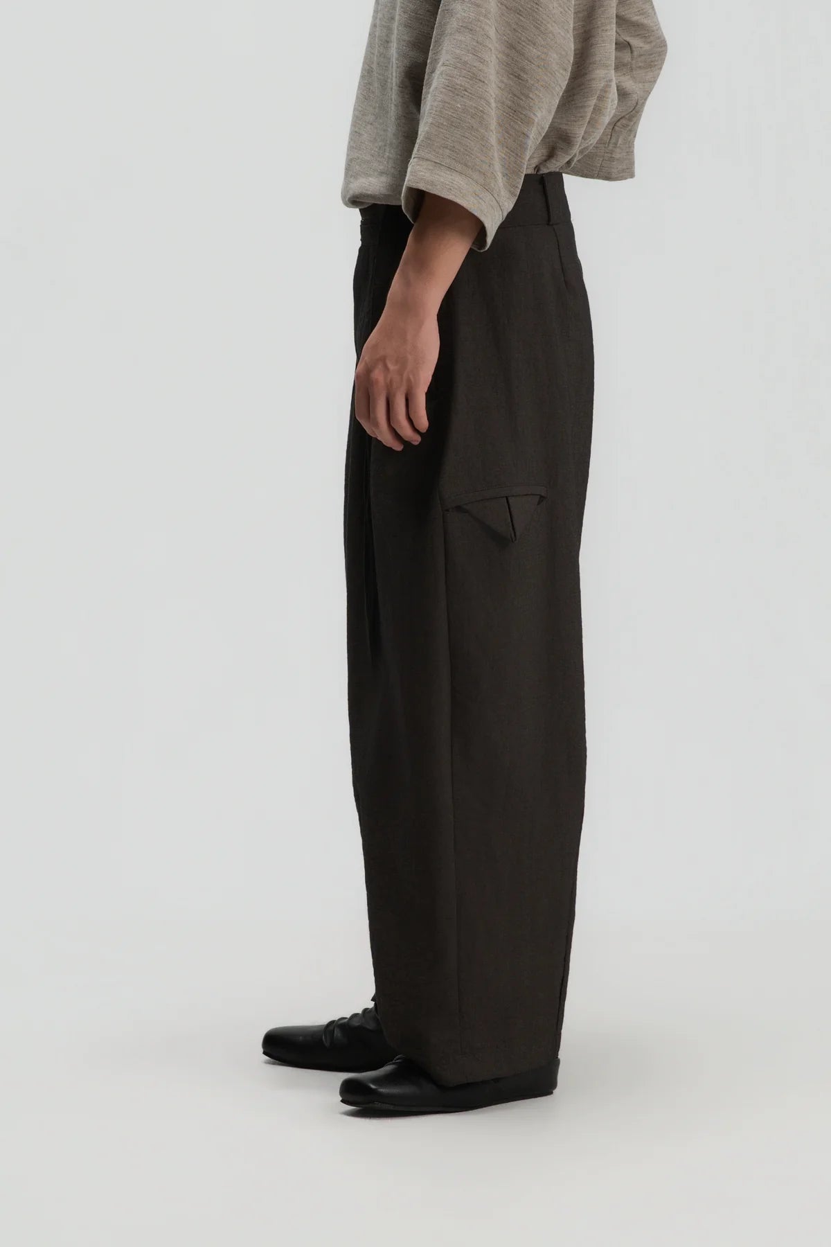 Gender Neutral Double Belted Long Trousers (Dark Grey) - BEV C multi label store