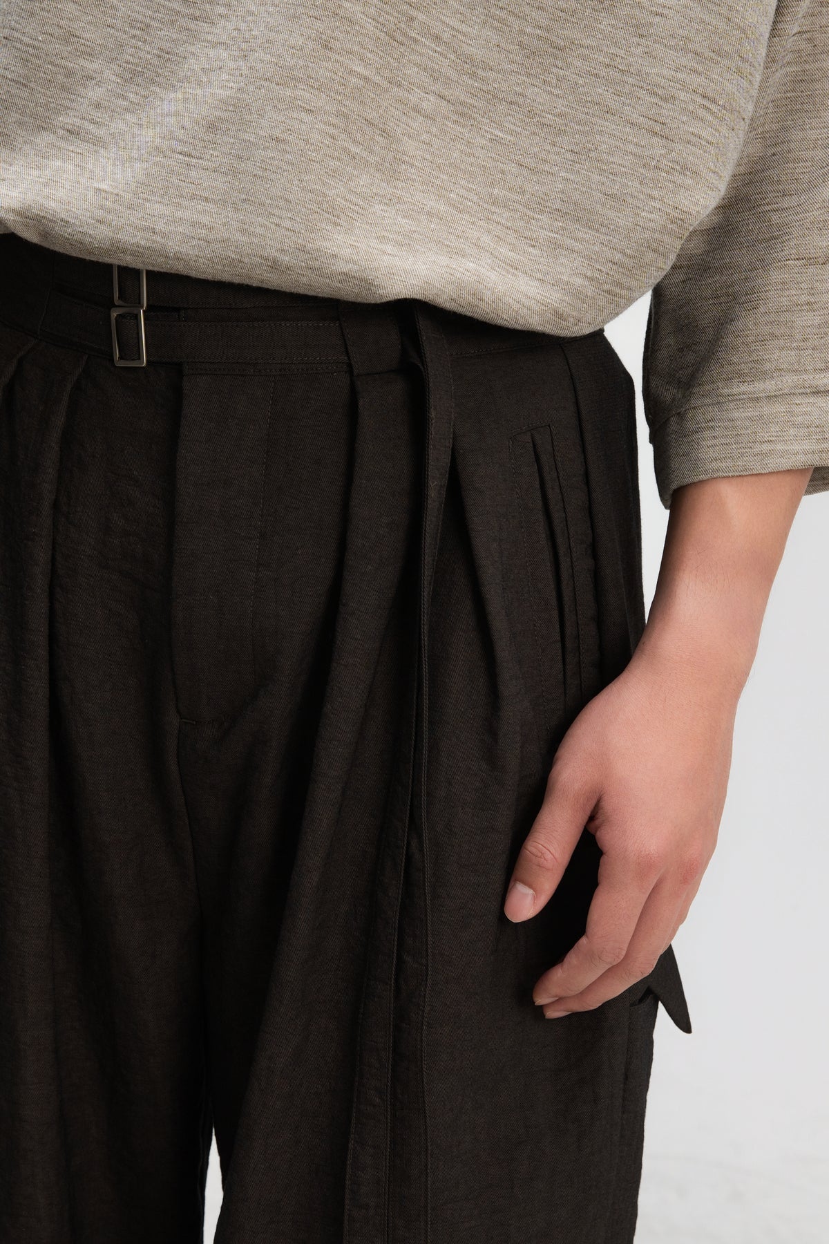 Gender Neutral Double Belted Long Trousers (Dark Grey) - BEV C multi label store