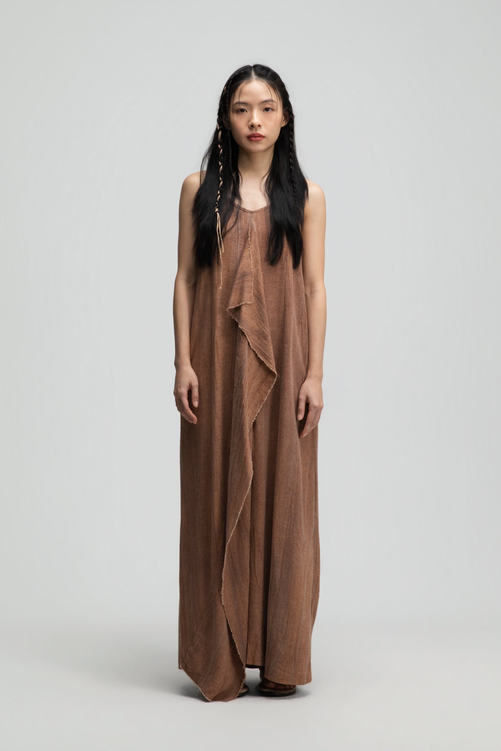 Front Drape Raw Hem Cami Dress (Tie Dye Rust) - BEV C multi label store