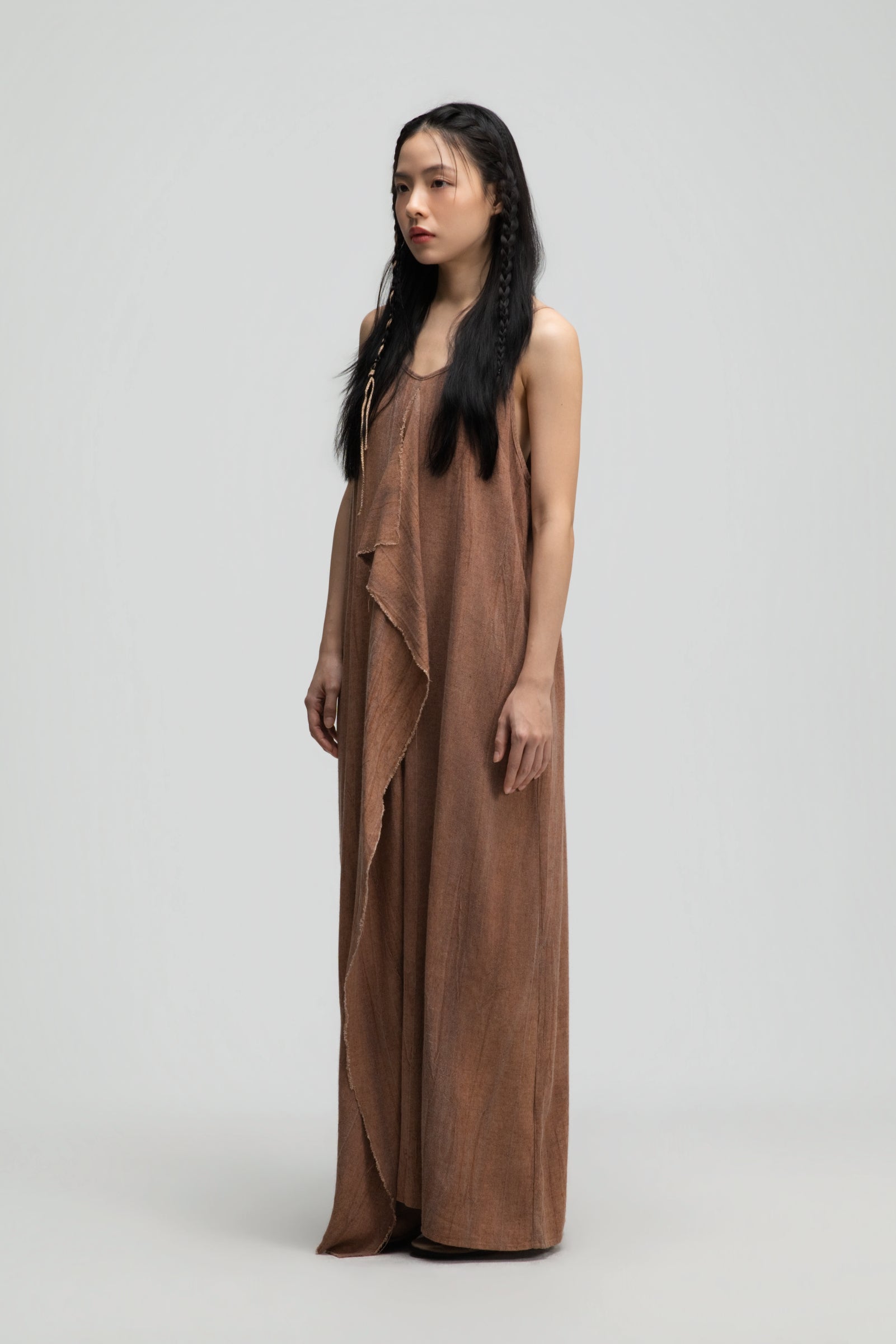 Front Drape Raw Hem Cami Dress (Tie Dye Rust) - BEV C multi label store