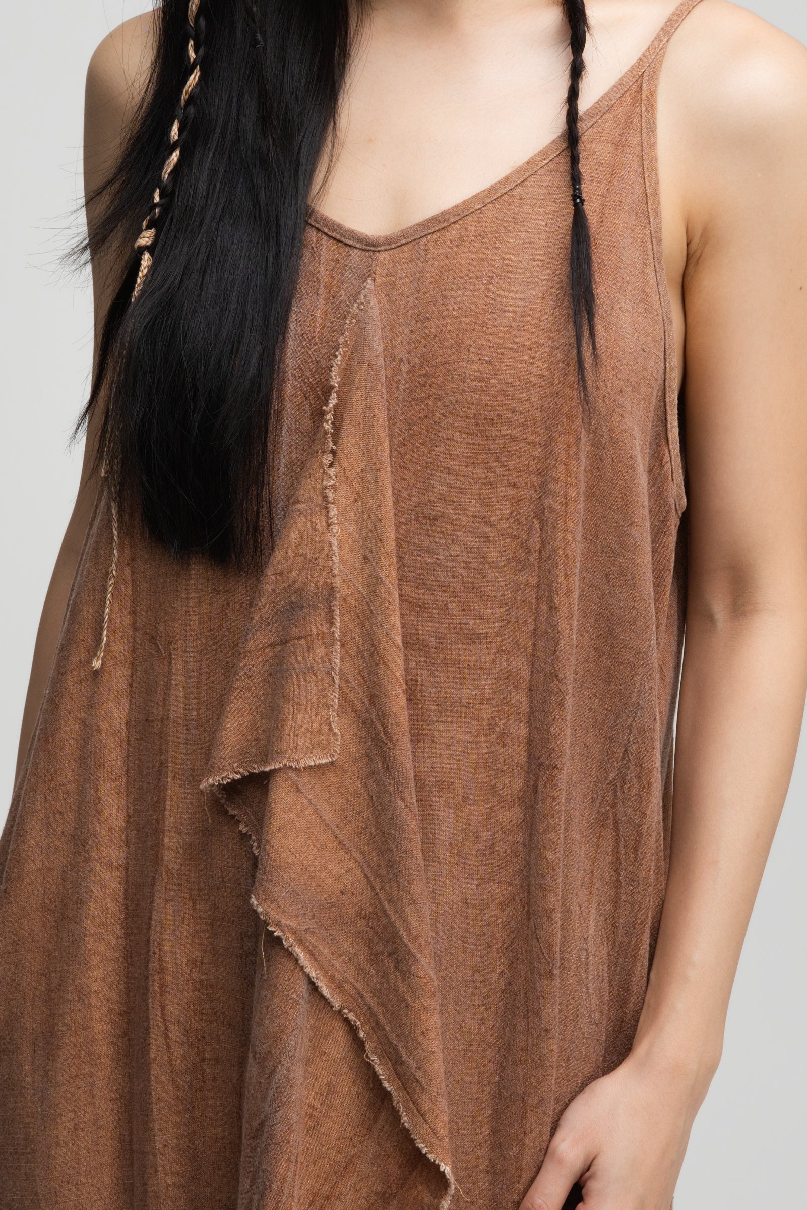 Front Drape Raw Hem Cami Dress (Tie Dye Rust) - BEV C multi label store