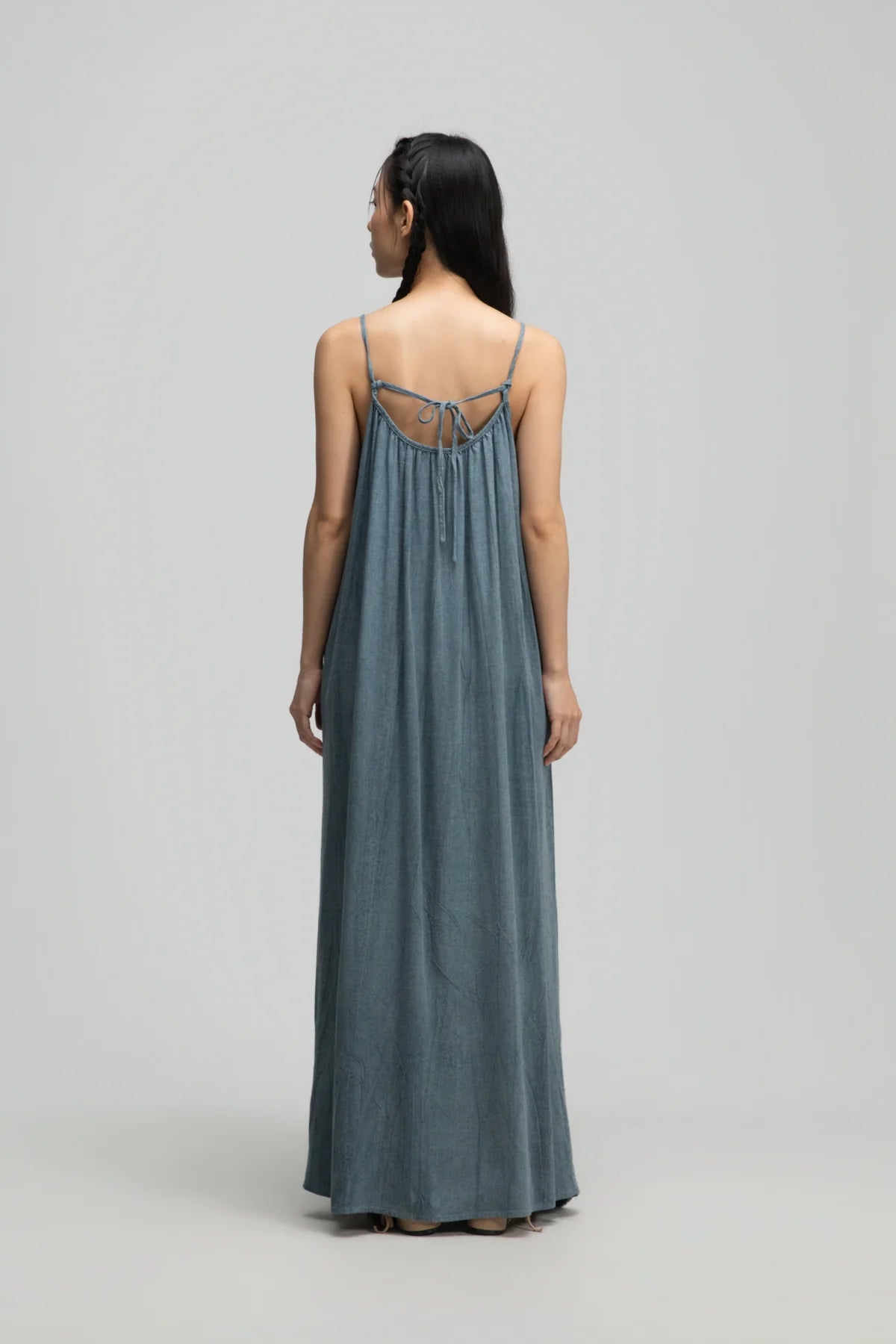 Front Drape Raw Hem Cami Dress (Tie Dye Teal)