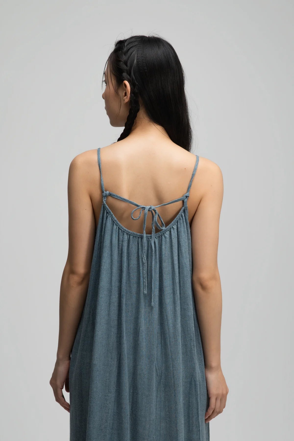 Front Drape Raw Hem Cami Dress (Tie Dye Teal)