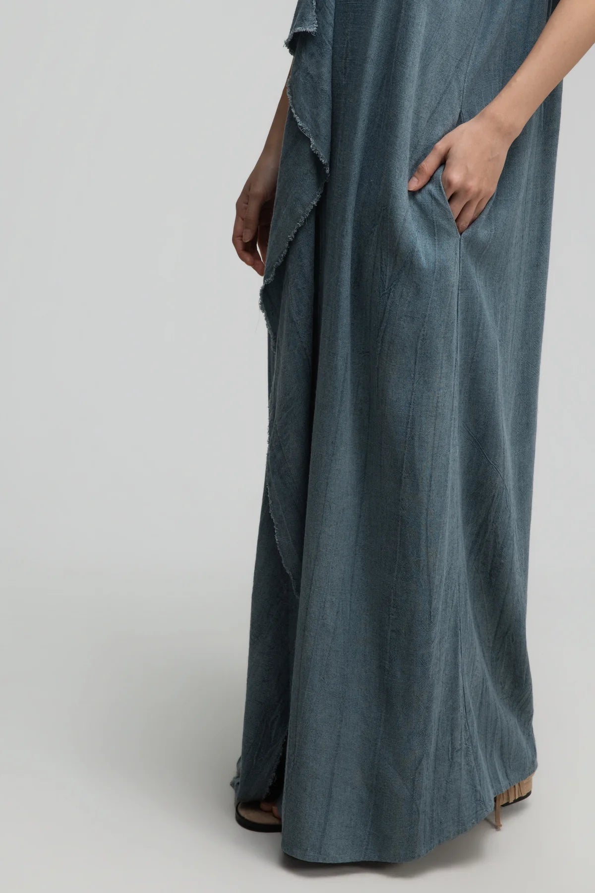 Front Drape Raw Hem Cami Dress (Tie Dye Teal)