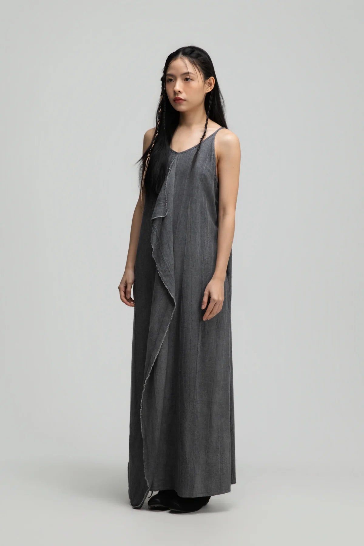 Front Drape Raw Hem Cami Dress (Tie Dye Grey) - BEV C multi label store