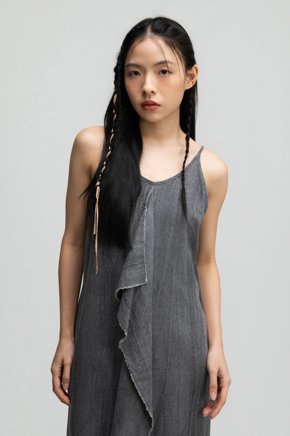 Front Drape Raw Hem Cami Dress (Tie Dye Grey) - BEV C multi label store