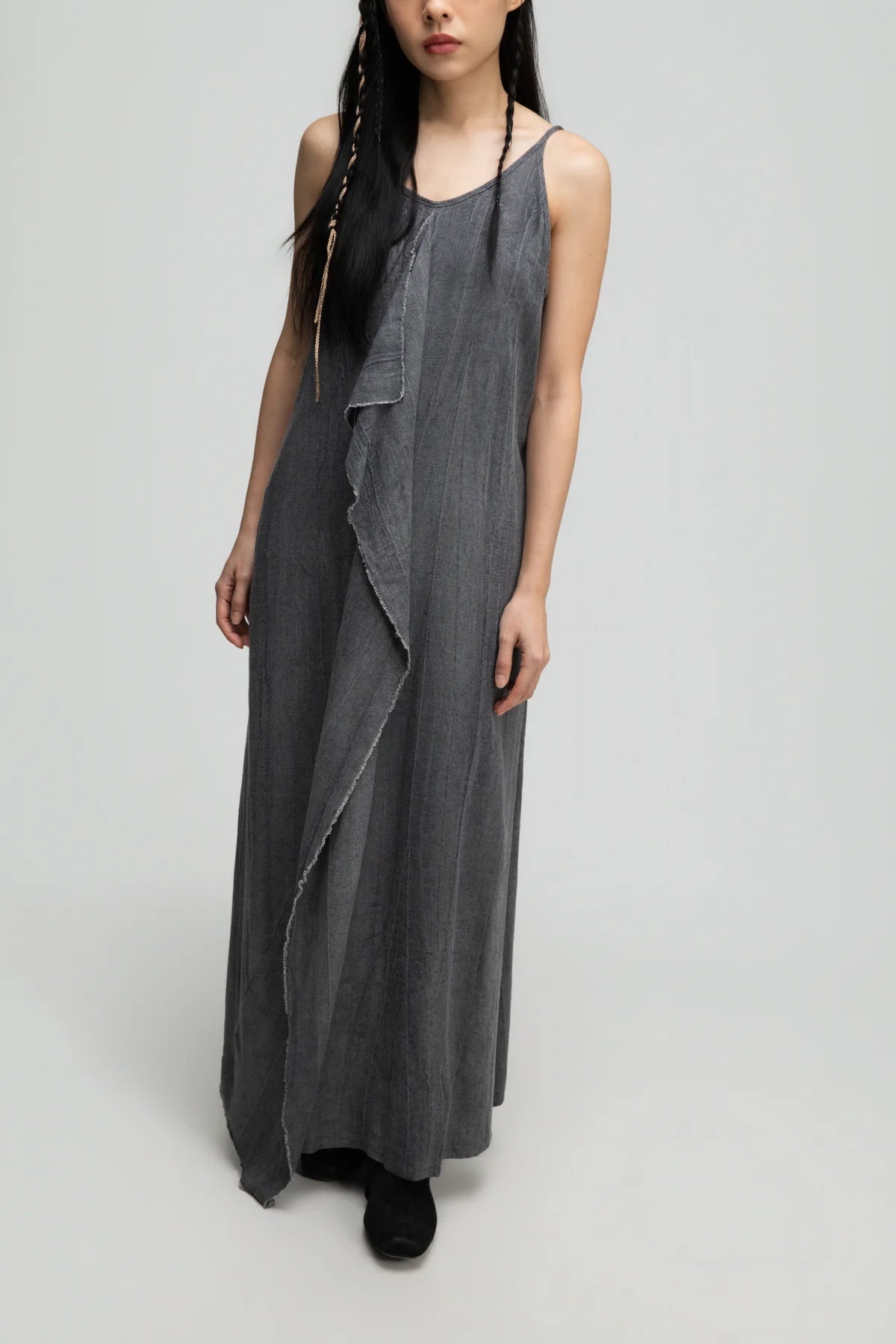 Front Drape Raw Hem Cami Dress (Tie Dye Grey) - BEV C multi label store