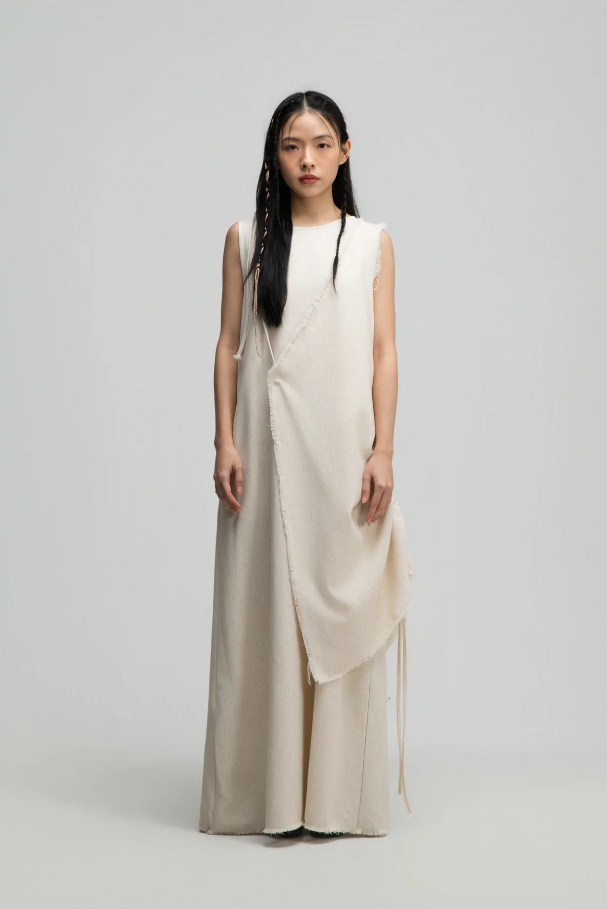 Raw Hem Skewed Layer Maxi Dress (Off White) - BEV C multi label store