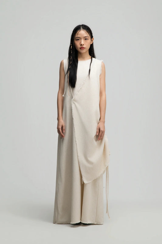 Raw Hem Skewed Layer Maxi Dress (Off White) - BEV C multi label store