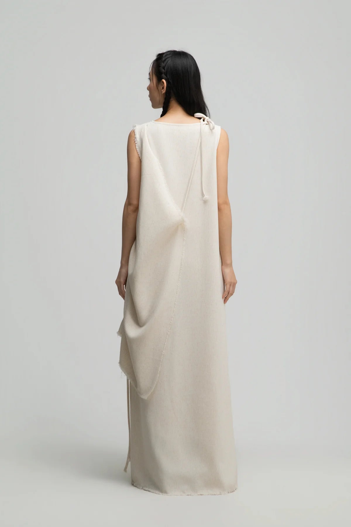 Raw Hem Skewed Layer Maxi Dress (Off White) - BEV C multi label store