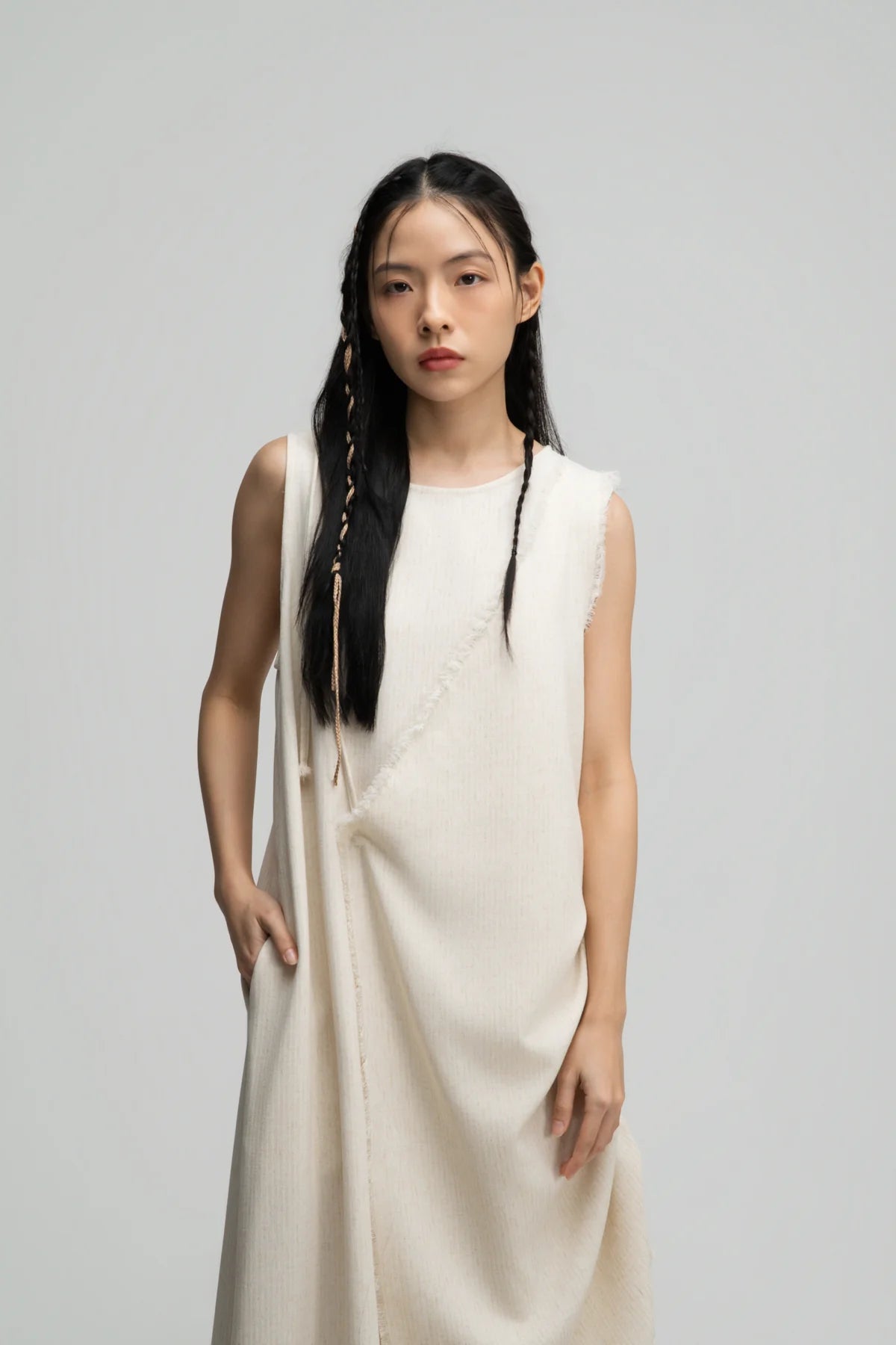Raw Hem Skewed Layer Maxi Dress (Off White) - BEV C multi label store