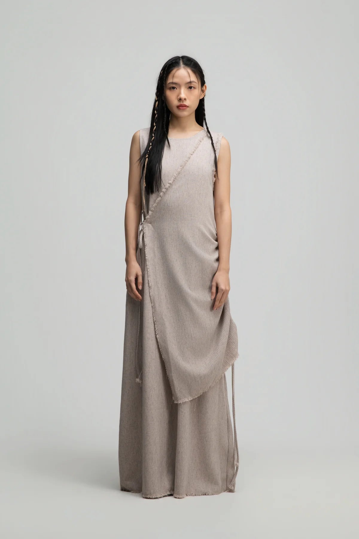Raw Hem Skewed Layer Maxi Dress (Dark Beige) - BEV C multi label store