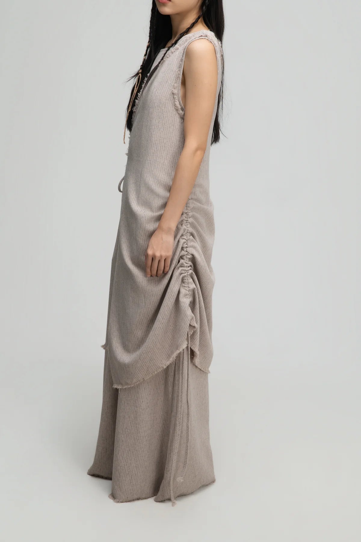 Raw Hem Skewed Layer Maxi Dress (Dark Beige) - BEV C multi label store
