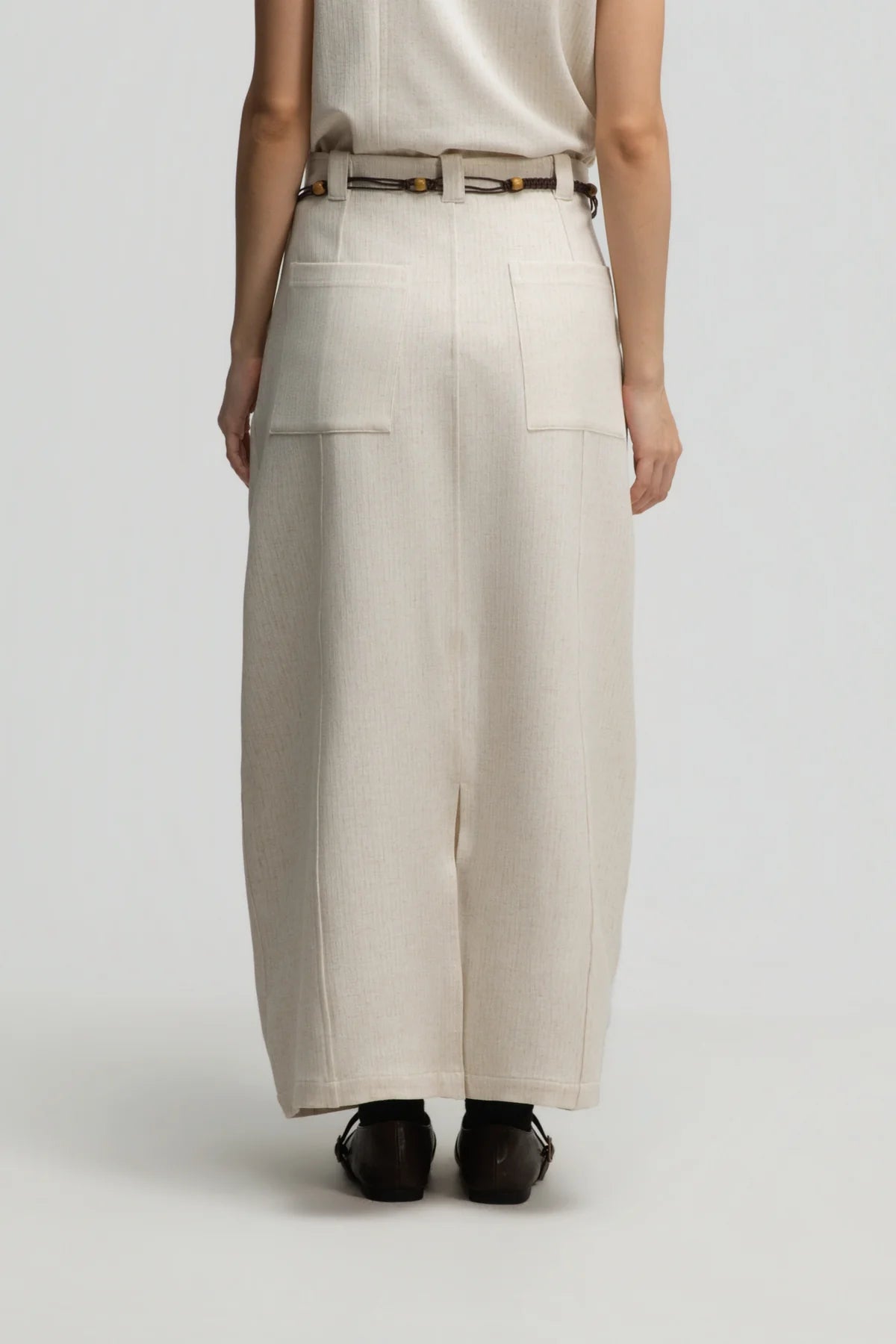 Curved Leg Skirt w/ Beaded Belt (Off White) - BEV C multi label store