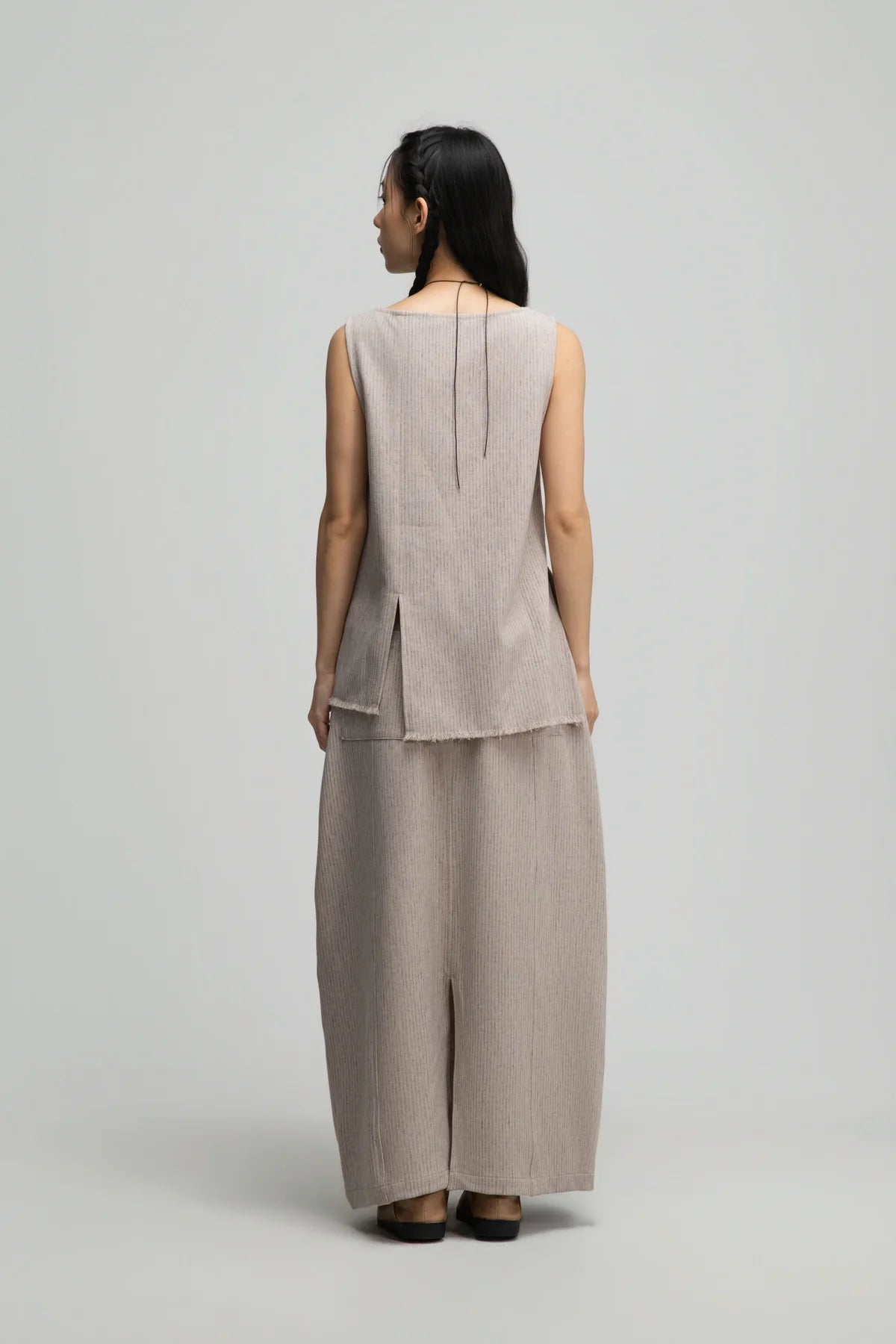 Raw Hem Skewed Button-Up Tank Top (Dark Beige) - BEV C multi label store