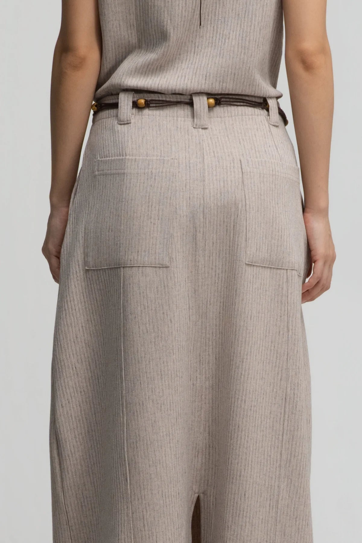 Curved Leg Skirt w/ Beaded Belt (Dark Beige) - BEV C multi label store