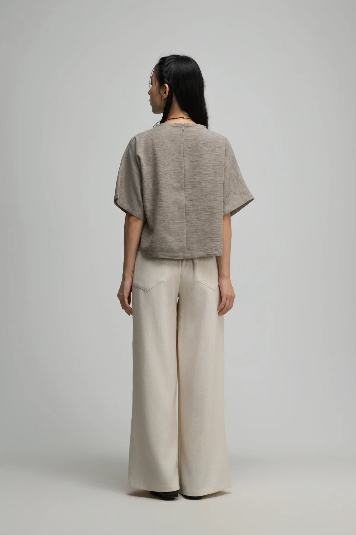 Straight Wide Trousers w/ Beaded Belt (Off White) - BEV C multi label store