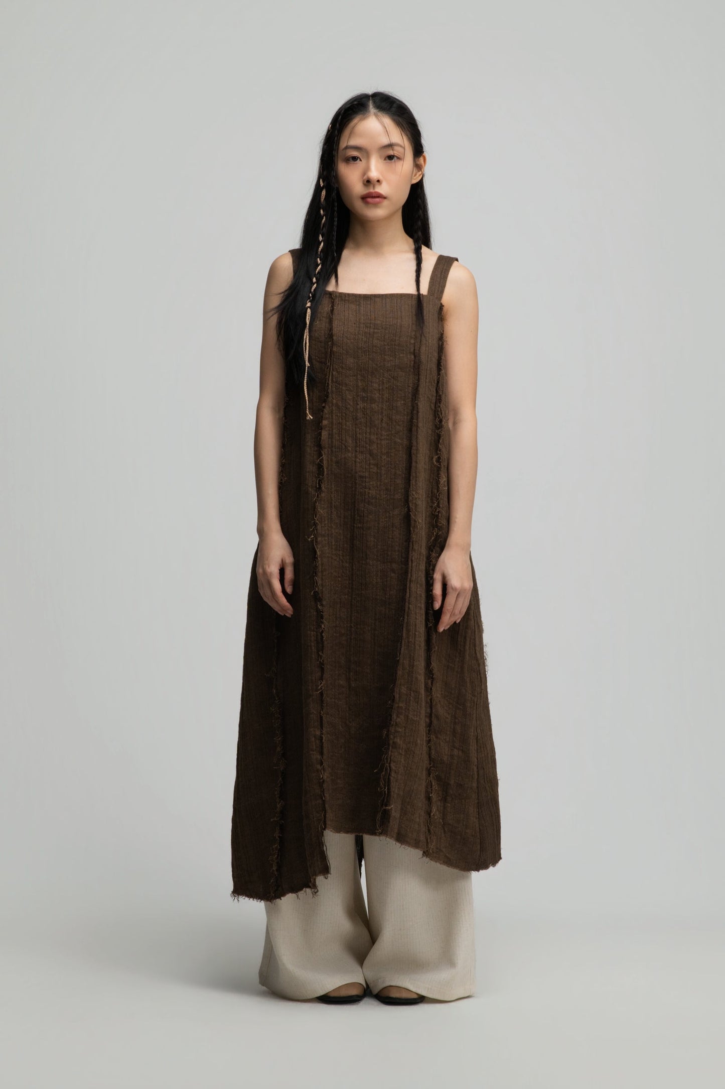 Square Neck Raw Hem Cami Dress (Brown) - BEV C multi label store