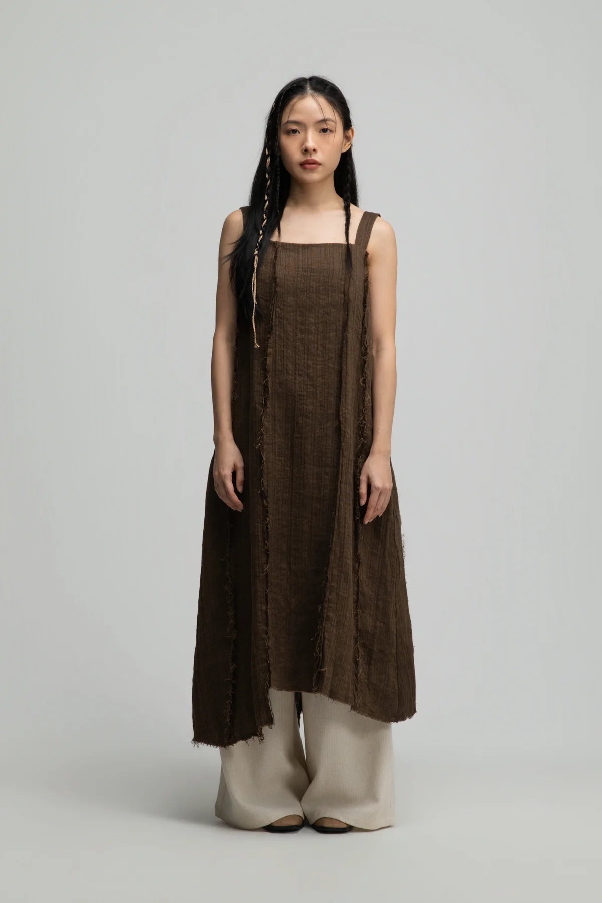 Square Neck Raw Hem Cami Dress (Brown) - BEV C multi label store